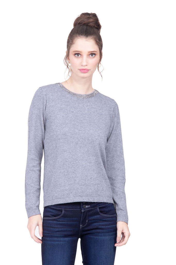 Suéter cuello redondo color gris en tejido de punto Lulumari