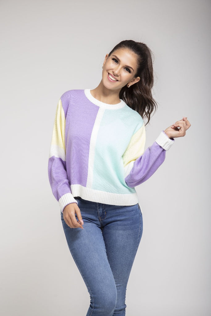 Suéter color block en tejido de punto y manga larga Ciudadela