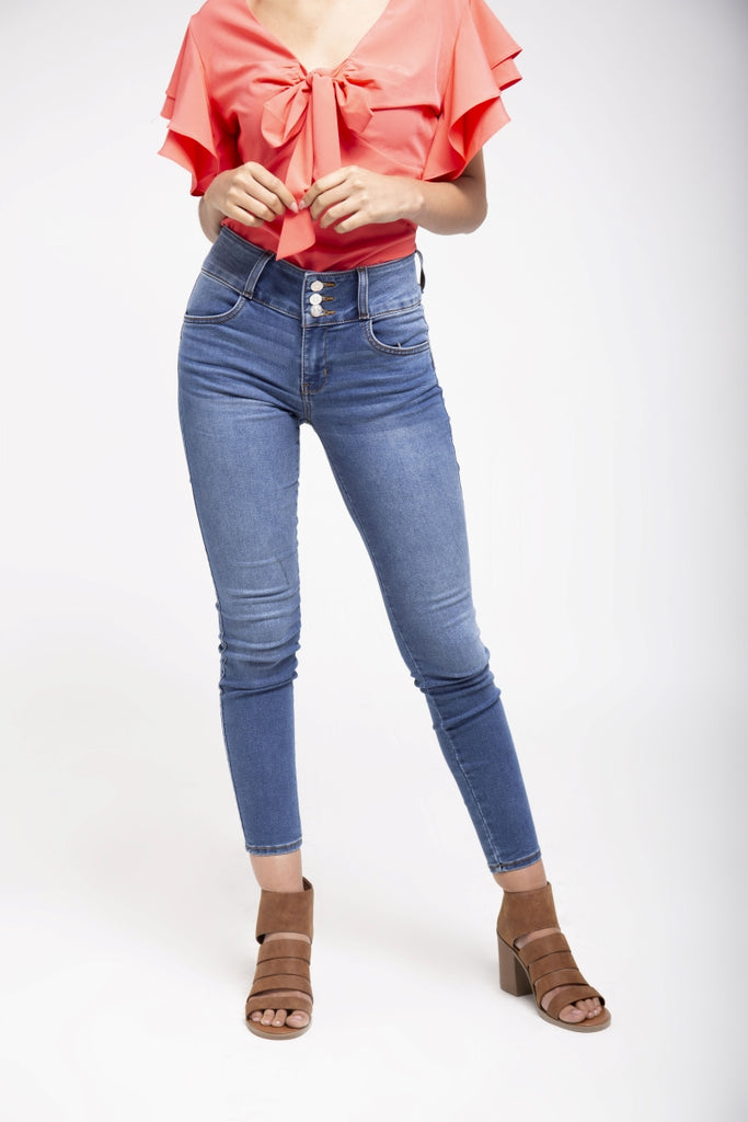 Jeans skinny corte colombiano, color azul y tiro bajo Sexy Jeans