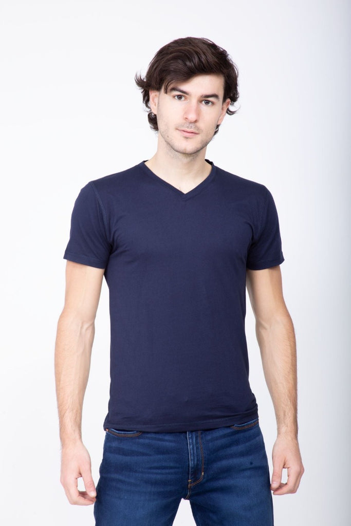 Playera cuello V marino, para hombre, con manga corta One Eighty