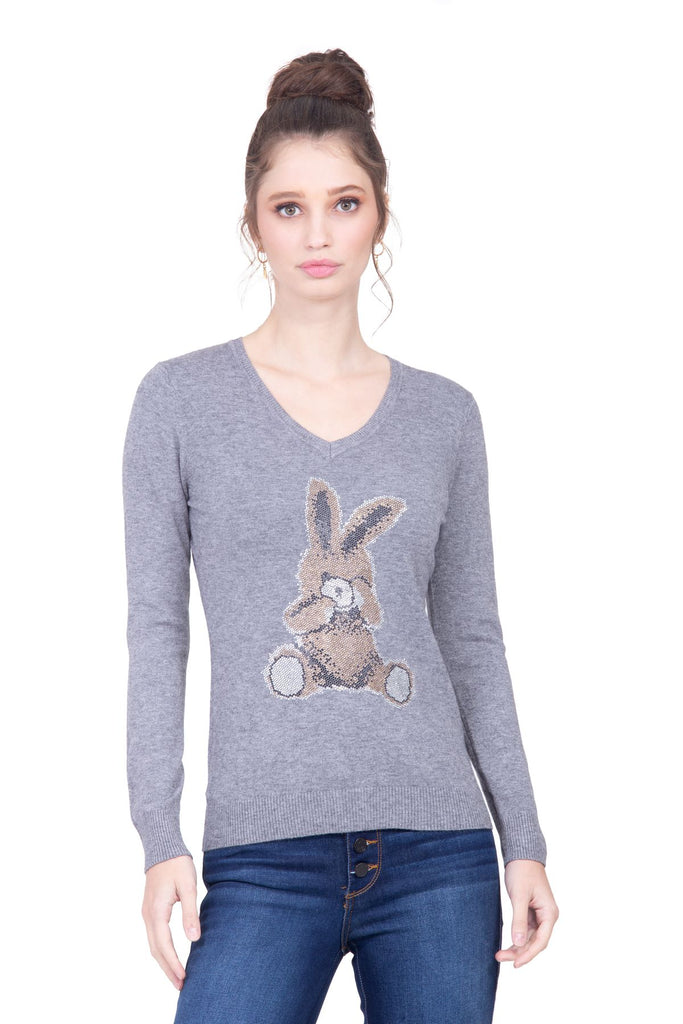 Suéter gris con conejo formado por pedrerí­a artificial Lulumari