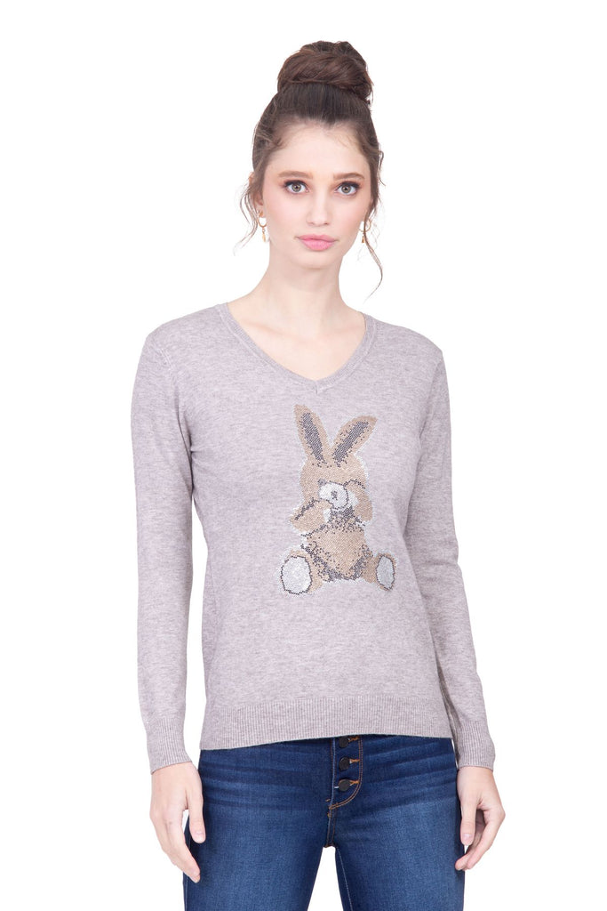 Suéter plata con conejo formado por pedrerí­a artificial Lulumari
