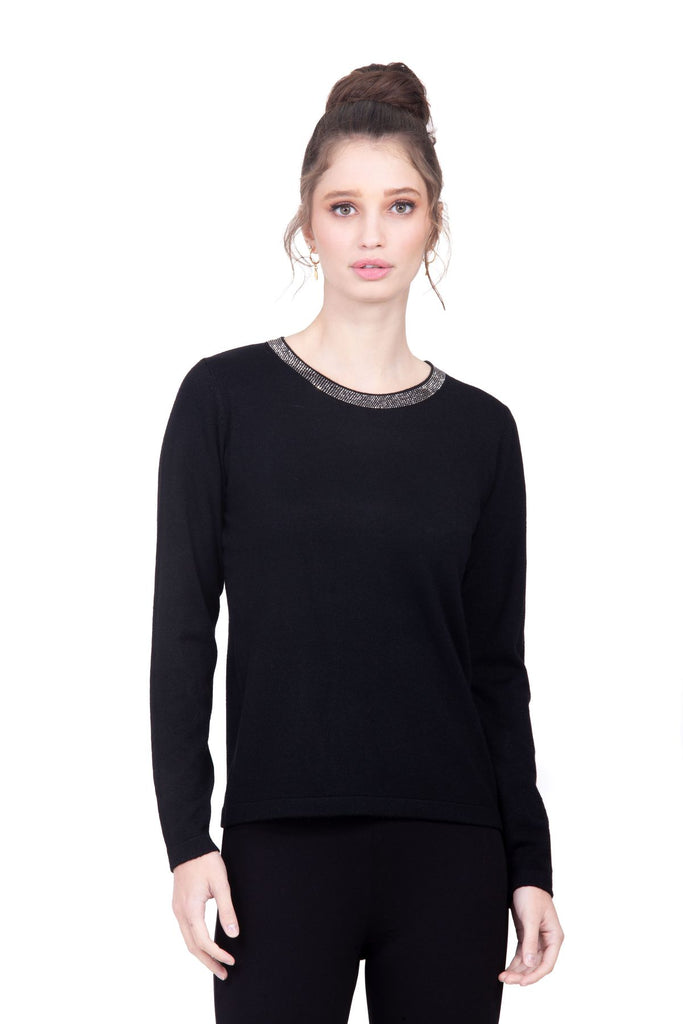 Suéter cuello redondo color negro en tejido de punto Lulumari