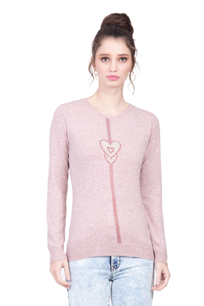 Suéter rosa con corazón de pedrerí­a brillante y perlas artificiales Lulumari