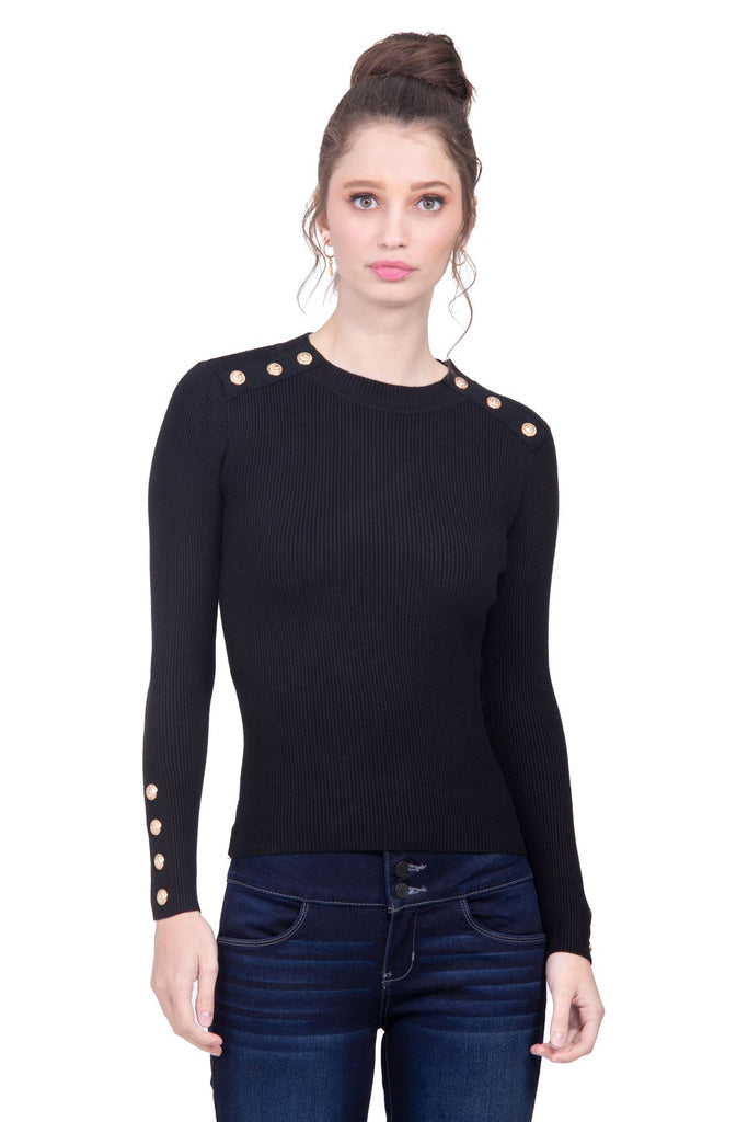 Sueter negro de botones cheap
