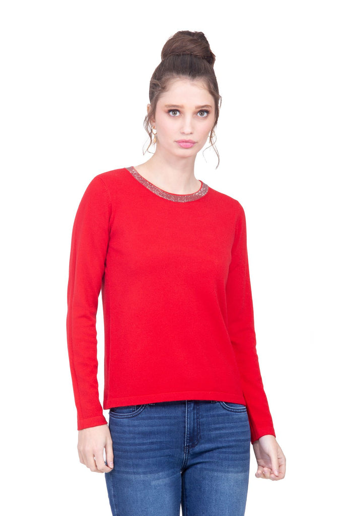 Suéter cuello redondo color rojo en tejido de punto Lulumari