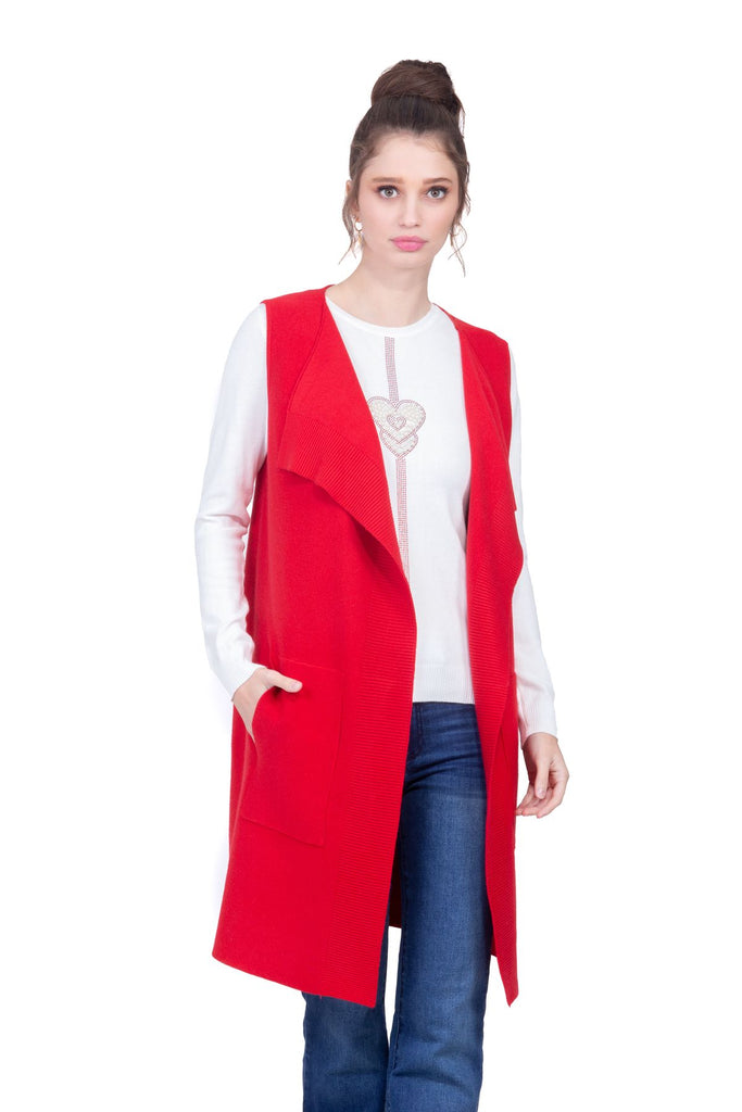 Chaleco alargado color rojo en tejido de punto Lulumari