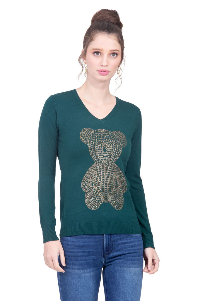 Suéter de oso color verde en tejido de punto con pedrerí­a Lulumari