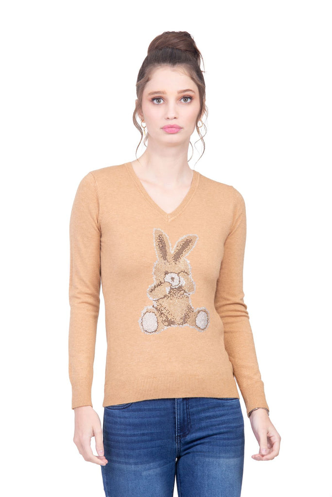Suéter arena con conejo formado por pedrerí­a artificial Lulumari