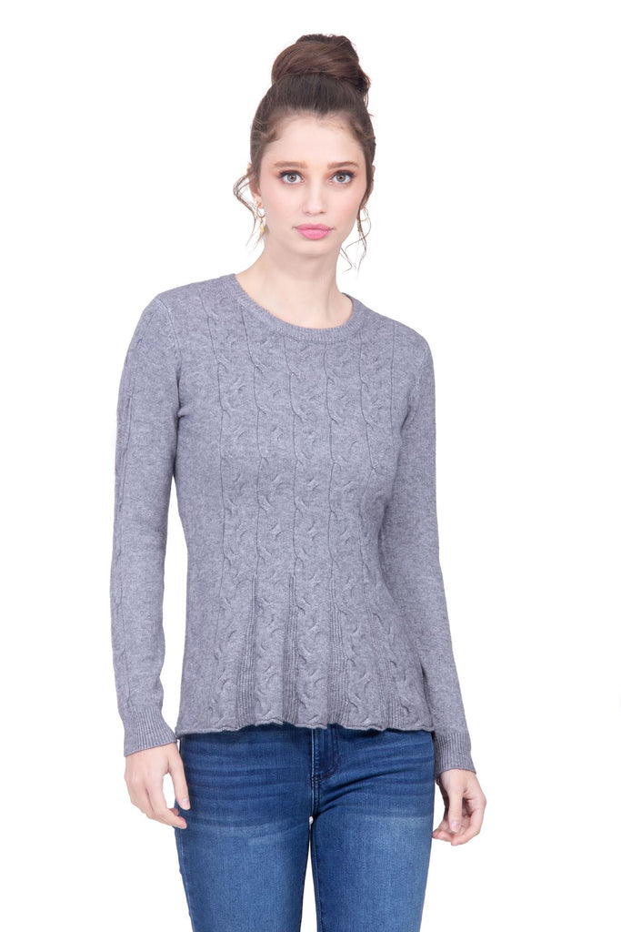 Suéter peplum color gris en tejido de punto con lí­neas trenzadas Lulumari