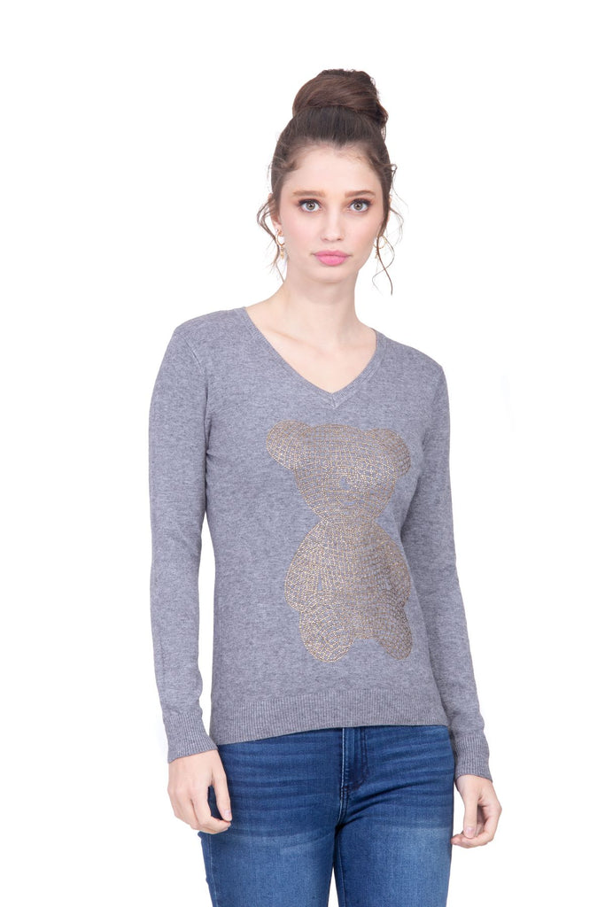 Suéter de oso color gris en tejido de punto con pedrerí­a Lulumari