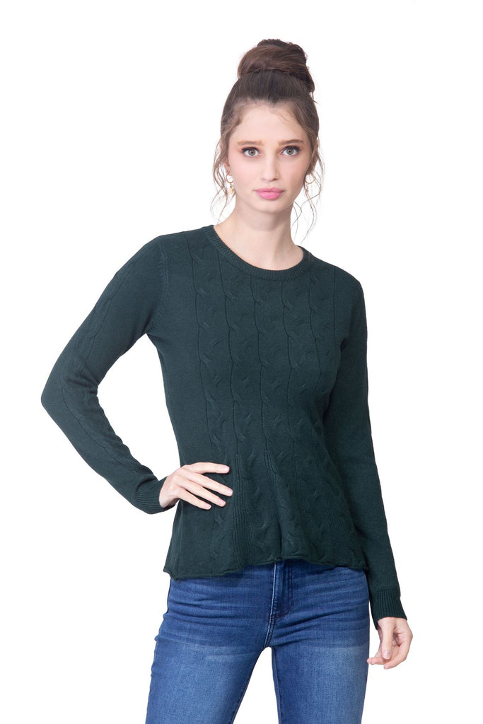 Suéter peplum color verde en tejido de punto con lí­neas trenzadas Lulumari