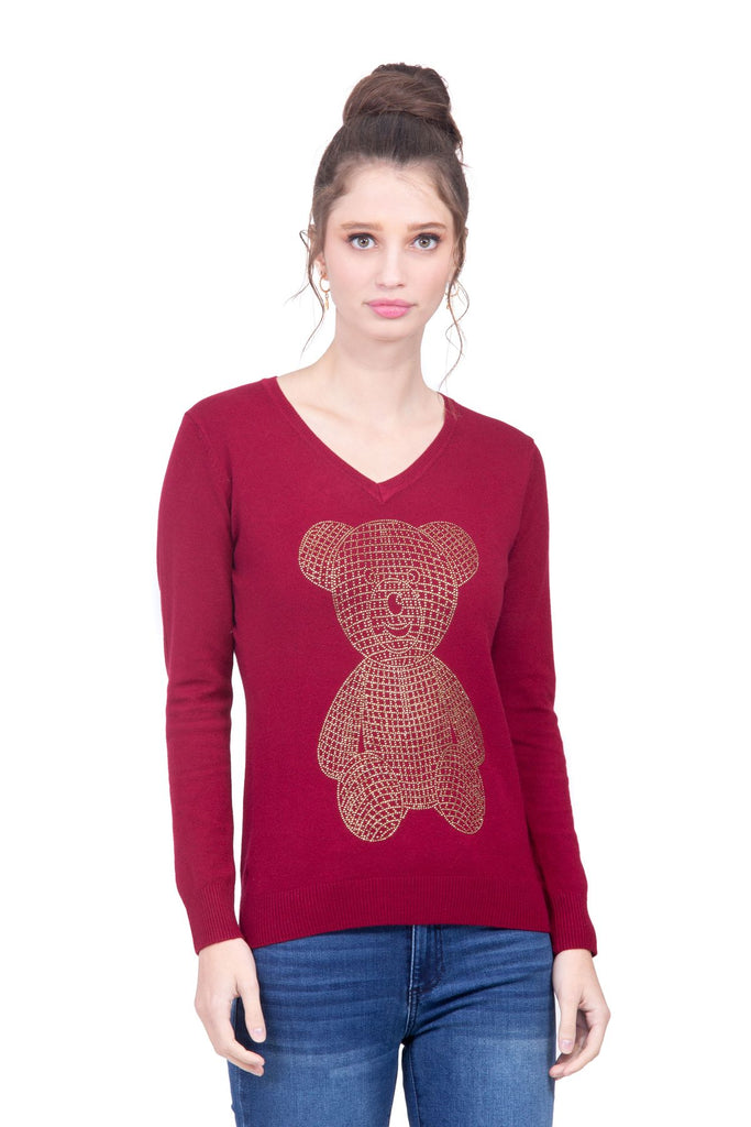 Suéter de oso color vino en tejido de punto con pedrerí­a Lulumari
