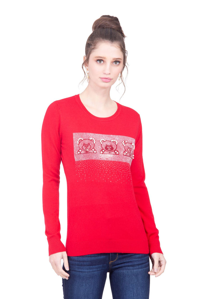 Suéter rojo con osos formados por pedrerí­a brillante Lulumari