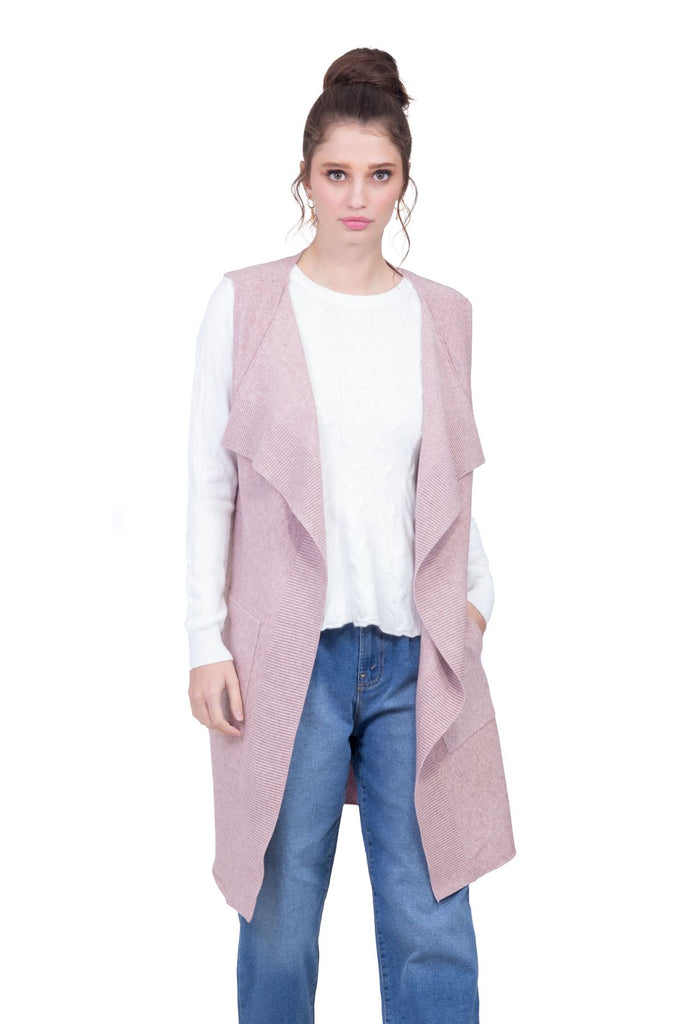 Chaleco alargado color lila en tejido de punto Lulumari
