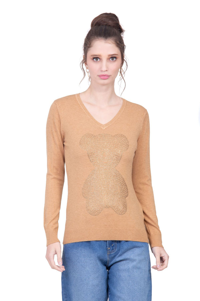 Suéter de oso color beige en tejido de punto con pedrerí­a Lulumari