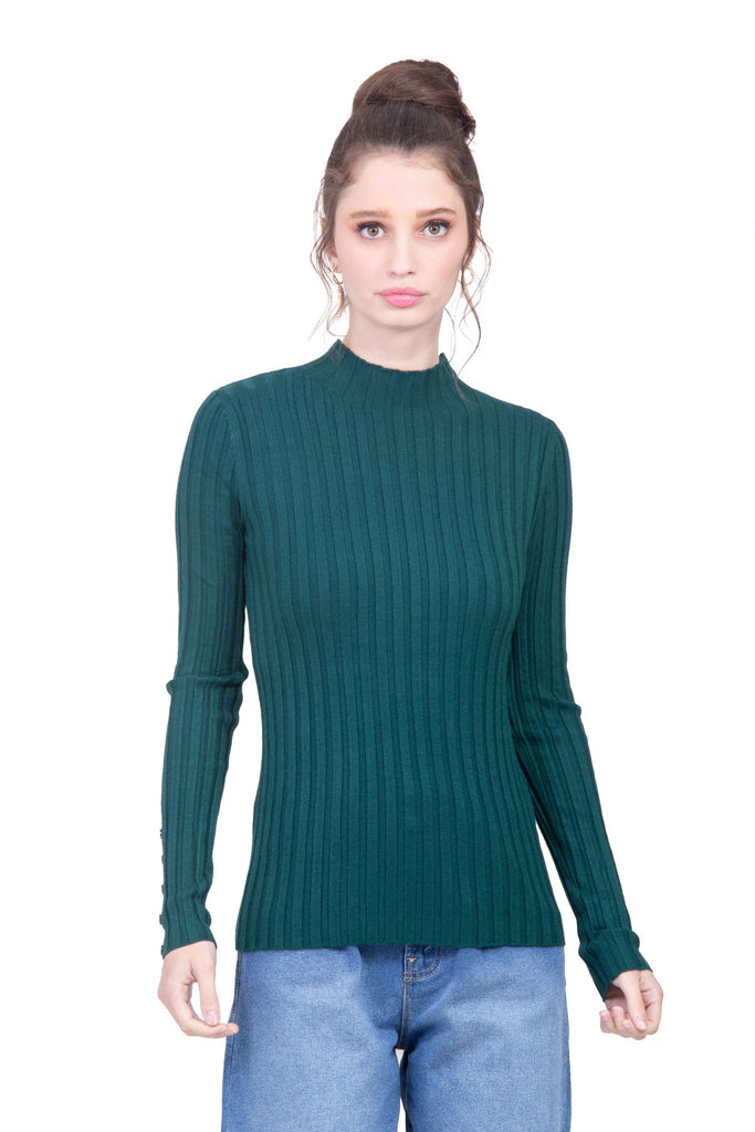 Suéter cuello mock color verde en tejido de punto Lulumari