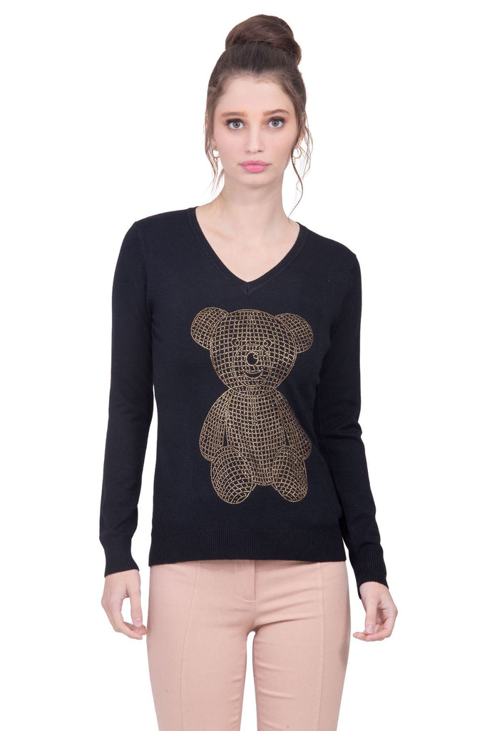 Suéter de oso color negro en tejido de punto con pedrerí­a Lulumari