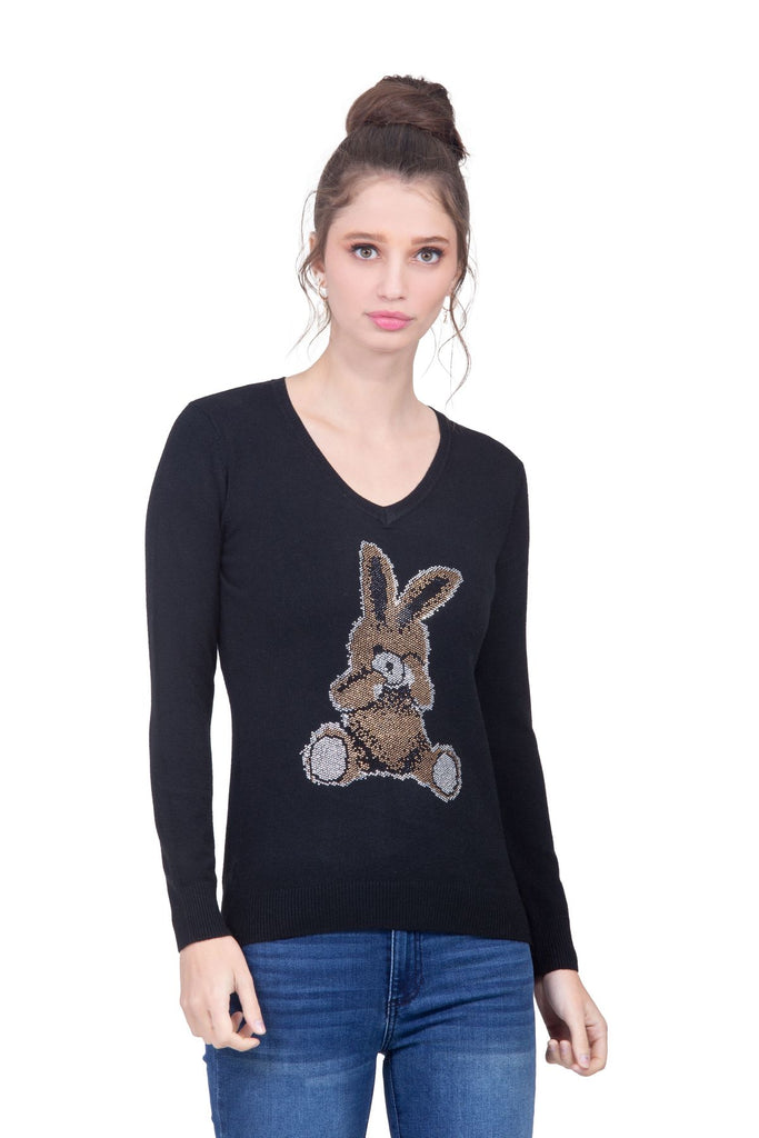 Suéter negro con conejo formado por pedrerí­a artificial Lulumari